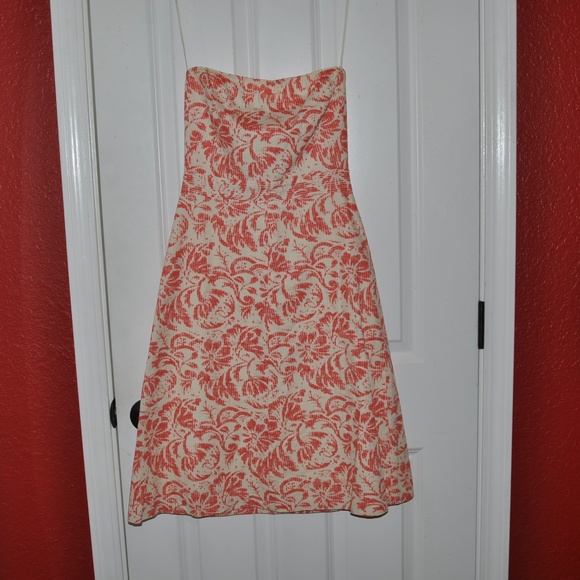 078 New J.CREW Coral Floral Strapless A-Line Dress - Picture 3 of 6